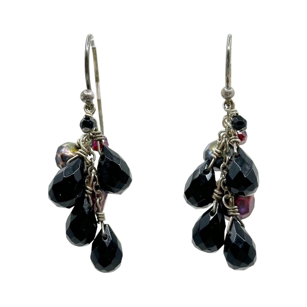 Hand Made sterling silver Onyx & pearl beads drop earrings - GM1055